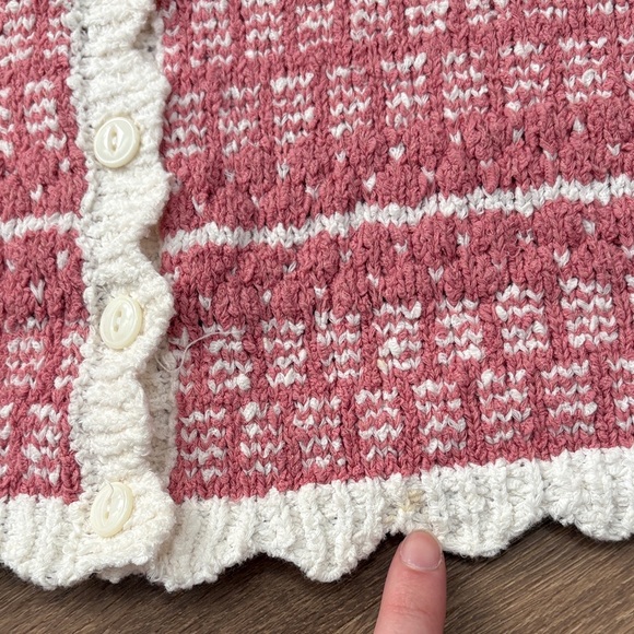 Altar’d State Pink and White Knit Crop Top Size Medium Cottogecore - Picture 3 of 7